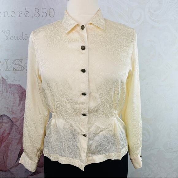 Leslie Fay Petite Sportswear Vintage cream blouse ornate pattern Size 14 PETITE - Picture 1 of 13